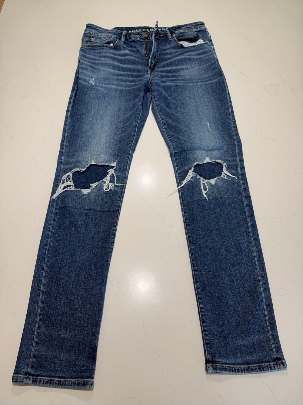 American Eagle Outfitters Blue Distressed Straight Jeans